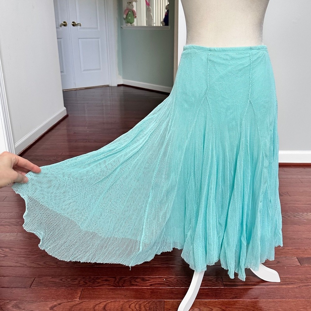 Made In USA Log In Sky Blue Fishnet Asymmetrical Unique Skirt Size Large - Picture 3 of 11